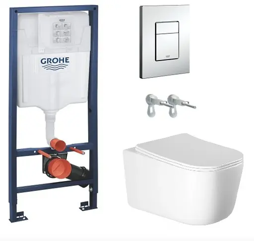Комплект инсталляция Grohe Rapid SL + унитаз Volle Hippo с сиденьем Slim slow-closing клавиша хром 13-44-202+38772001, Белый - фото 1