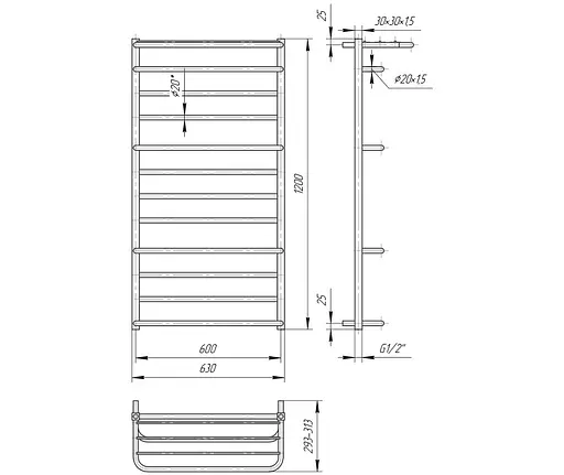Водяной полотенцесушитель Mario Люксор 1200x630/600, Хром - фото 2
