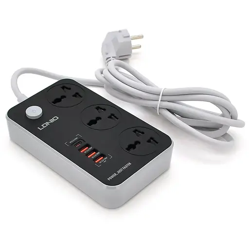 Мережевий фільтр LDNIO SC3412, 3 Розетки + 4 USB, 2 м, перетин 3х0,75мм, Black, Box