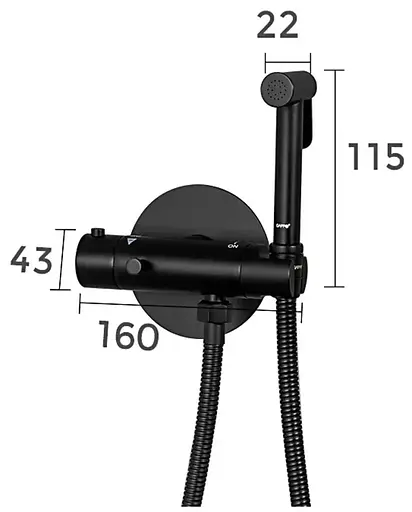 Набор гигиенического душа скрытого монтажа Gappo G7290-6 с термостатом и крючком, черный, Черный матовый - фото 6