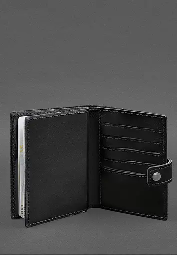 Кожаная обложка-портмоне на паспорт с гербом Украины 25.0 Черная Crazy Horse - фото 4