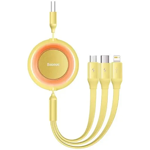 Кабель Baseus Bright Mirror 2 Series Retractable 3 in 1 Fast Charging Data Cable USB to M+L+C 3.5A 1.1 м жовтий