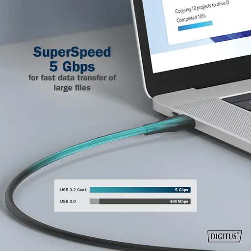 Digitus Кабель USB-C заряджання/синхронізації, 2м, USB 3.2 Gen1, 5G, 100W, 4K, силіконовий, чорний - фото 9