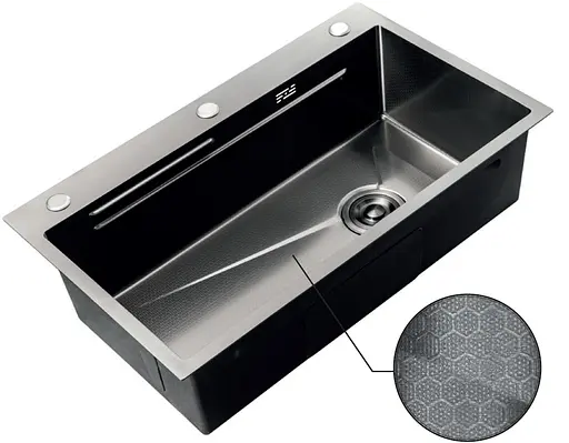 Кухонная мойка Zerix ZH7545-SET-05 Decor Nano-Black ZM5582, Графит - фото 2