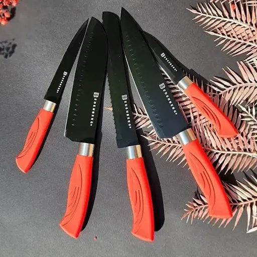 Набор кухонных ножей с подставкой 6 предметов Edenberg EB-11006 красный - фото 4