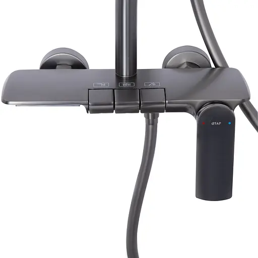 Душевая система универсальная Qtap Slavonice на три потребителя (с изливом) QTSLA111GMB45905 Gunmetal Black PVD, Шлифованный черный хром - фото 11