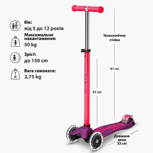 Самокат Micro Maxi Deluxe Neon LED Ультра рожевий (MMD233) - фото 6