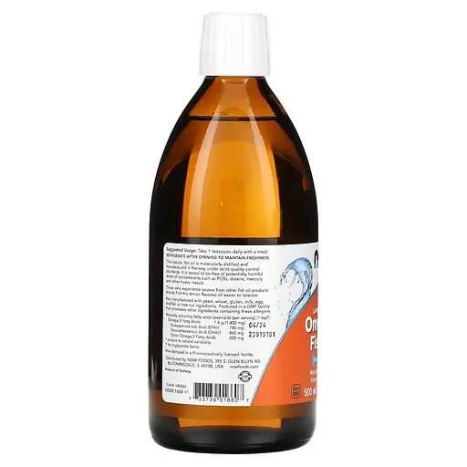 Жирные кислоты NOW Omega-3 Fish Oil, 500 мл лимон - Лимон - фото 3