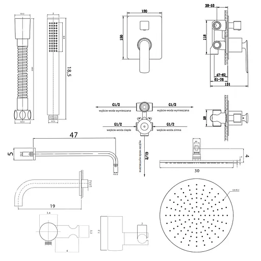 Душова система Kohlman Experience 30 gold + BOX прихованого монтажу KPL-QW211EGDR30, Золотий - фото 2