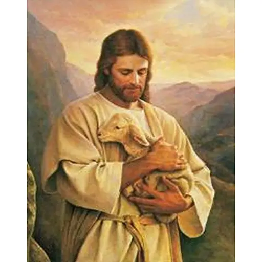 Алмазна мозаїка алмазна вишивка ікона на підрамнику, c принт. рамою, Ісус з ягням 40*50 см Ікона Ісус - фото 1