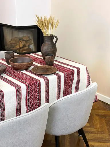 Лляна скатертина великодня з українським орнаментом Рандеву червоний 330х150 см - фото 9