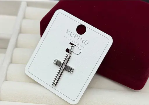 Підвіска хрестик Xuping біжутерія хрест медзолото гіпоалергенний хрестик кулон на шию під срібло з камінцями - фото 1