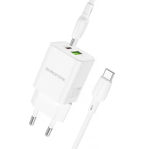 МЗП Borofone BN14 Royal PD30W+QC3.0 (1USB-A/1C) + кабель Type-C to Type-C White - фото 2