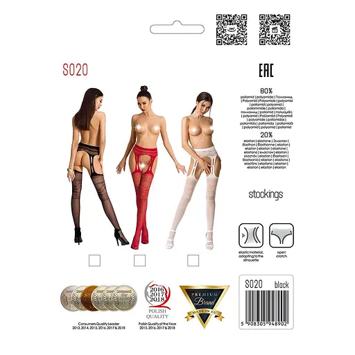 Эротические колготки-бодистокинг Passion S020 red имитация ажурных чулок с высоким поясом S/M/L - фото 5