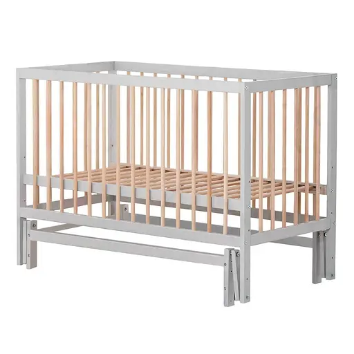 Детская кроватка София-2 с маятниковым механизмом на подшипниках и опускной боковиной серый с натуральными элементами