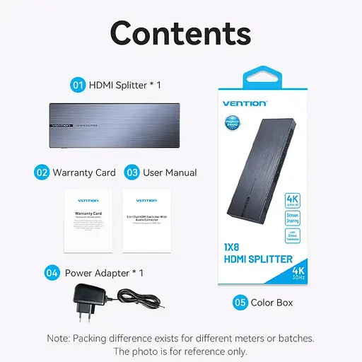 Сплітер Vention HDMI 1.4 UHD 4K 30Hz 3D HDCP 1x8 ports Чорний - фото 3