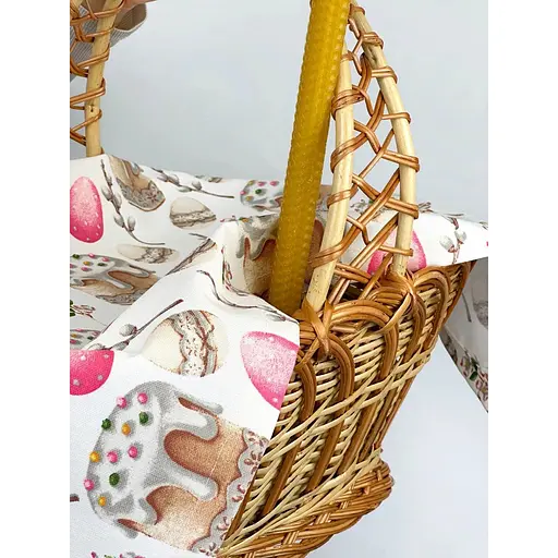 Великодній кошик Галичина коричневий із водовідштовхувальним рушничком 70х40 см Великодня пасочка рожева та свічкою - фото 5