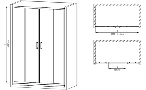 Дверь в нишу Mixxus Premium Diverse SD01-160x185-TR Black прозрачное стекло 5 мм MI6879, универсальная, прозрачная, черный матовый - фото 4