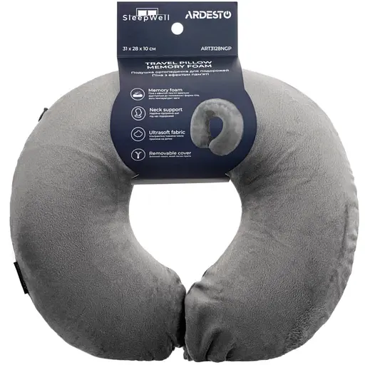Подушка ортопедична Ardesto Sleepwell Travel 31х28х10 см сіра (ART3128NGP) - фото 1