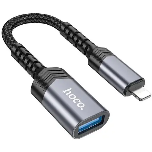 Адаптер конвертер Hoco UA24 Lightning male to USB 2.0 female converter металлический серый