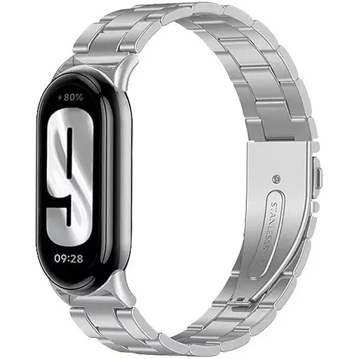 Ремешок для фитнес-браслета Tamister для Xiaomi Mi Band 8 и 9 Type C металлический с застежкой серебристый