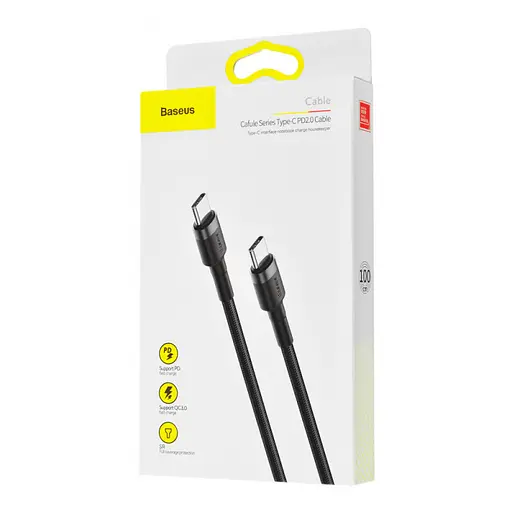 Дата кабель Baseus Cafule Type-C to Type-C Cable PD 2.0 60W (1m) (CATKLF-G) Чорний / Сірий - фото 5