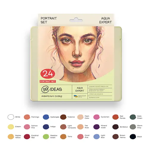 Набір олівців акварельних 99IDEAS "Aqua Expert" 24 кольори, Portrait Set, металева коробка, 99AE-24PORT - фото 3