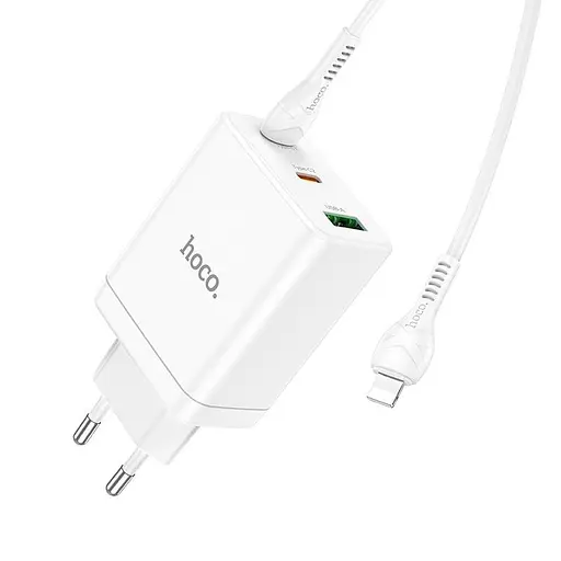Адаптер сетевой HOCO Type-C to Lightning cabel Start three-port charger N33 белый - фото 4