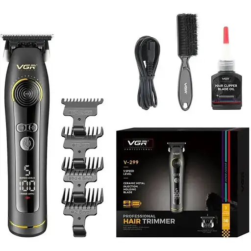 Триммер мужской VGR V-299 машинка для стрижки волос с насадками LED-дисплей 10 Вт Черный - фото 1