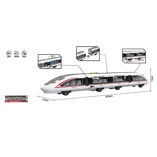 Потяг, звук, підсвічування, на батарейках, довжина 58 см, інерція, відкриваються двері - фото 3