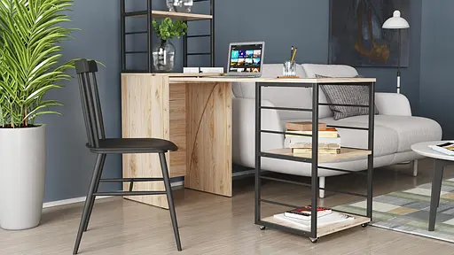 Стол-тумба трансформер Смарт 3/2 с этажеркой Ferrum-decor 1430x1450x600 Черный металл ДСП Дуб Сан-Марино 16 мм (FRD-105117) - фото 8