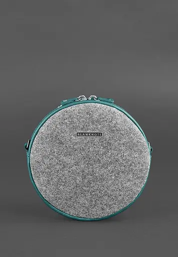 Круглая женская фетровая сумка Tablet с кожаными бирюзовыми вставками. - фото 2