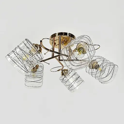 Люстра золота на 5 плафонів з чорно-білими візерунками | Line F | Арт. 9513/5 GD - фото 1