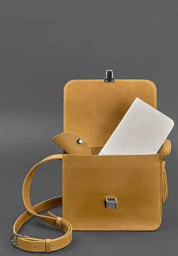 Шкіряна жіноча бохо-сумка Лілу жовта Crazy Horse - фото 3