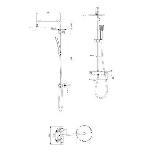 Душова система з термостатом Omnires Y black Y1244NBL, Чорний матовий - фото 2