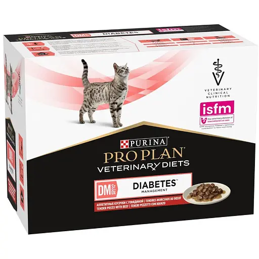 Набір паучів Purina Pro Plan Veterinary Diets DM St/Ox Diabetes Managment для регулювання глюкози шматочки у підливці з яловичиною 10 шт. х 85 г - фото 1