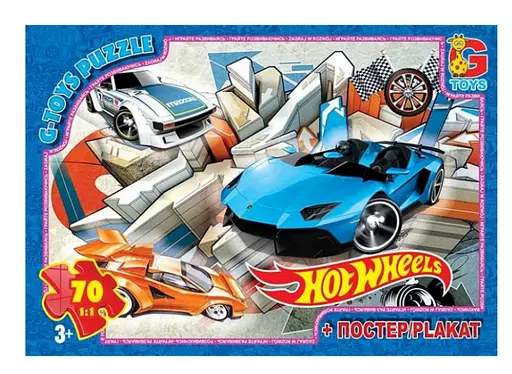 Пазлы детские Hot Wheels FW772, 70 элементов