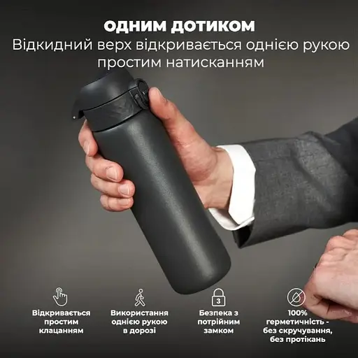 Пляшка для води ION8 металева вакуумна 500 мл Vacuum Insulated Grey (I8TS500GRY) - фото 2