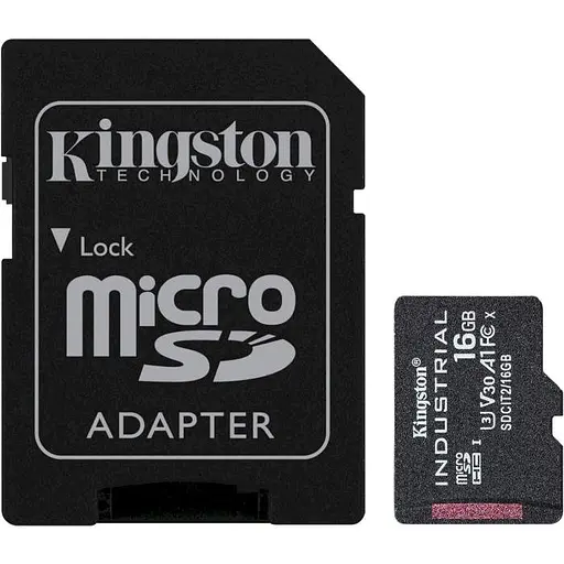 Карта пам'яті Kingston 16GB microSDHC Industrial C10 A1 pSL C Card + SD Adapter SDCIT2/16GB (SDCIT2/16GB) - фото 1