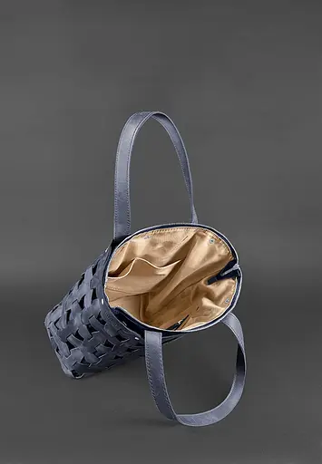 Шкіряна плетена жіноча сумка Пазл L синя Crazy Horse - фото 5