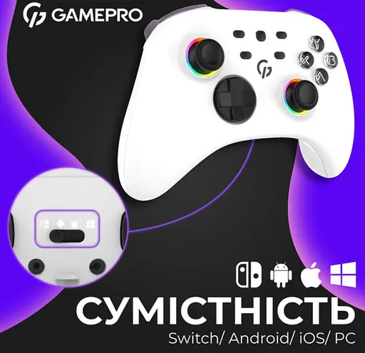 Геймпад джойстик GamePro GP-X13-W Xinput Bluetooth/2.4G/USB (Switch/PC/iOS/Android) White - фото 16