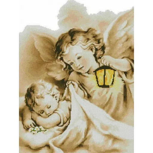 Алмазная мозаика Чарівний діамант Ангел с ребенком. Светлые сны со стразами на подрамнике 40 x 50 см