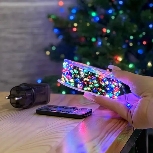 Світлодіодна гірлянда Роса 100 метрів різнокольорове світло зелений провід 1000 LED 8 режимів з пультом - фото 3