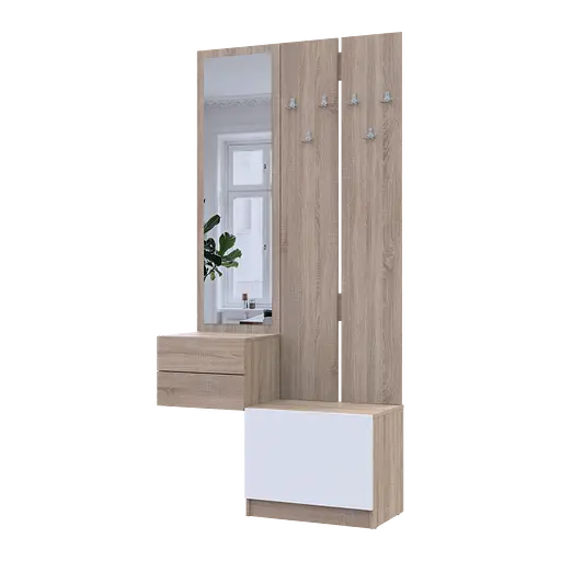 Прихожая Сола 2+3 Doros Дуб Сонома/Белый ДСП / зеркало 105х40х215 (42005148)