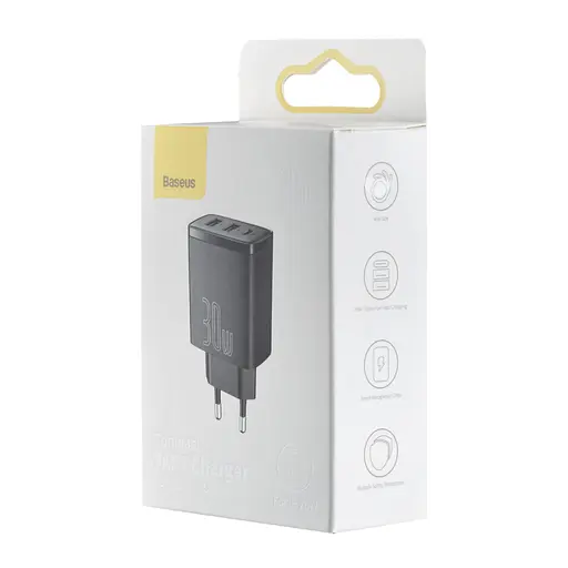 Мережевий зарядний пристрій Baseus Compact Quick Charger 2U + C 30W EU Чорний - фото 2