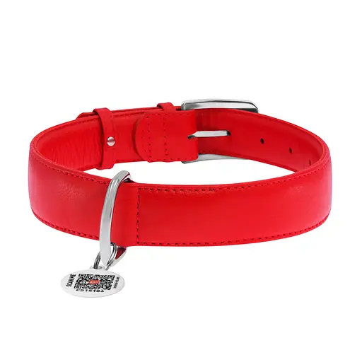 Нашийник для собак шкіряний Waudog Glamour з QR-паспортом без прикрас XL Ш 35 мм Д 46-60 см червоний - фото 3