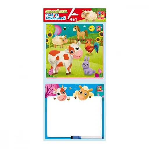 Развивающий набор 4 в 1 Ферма VT2002-01 пазл, раскраска, маркер