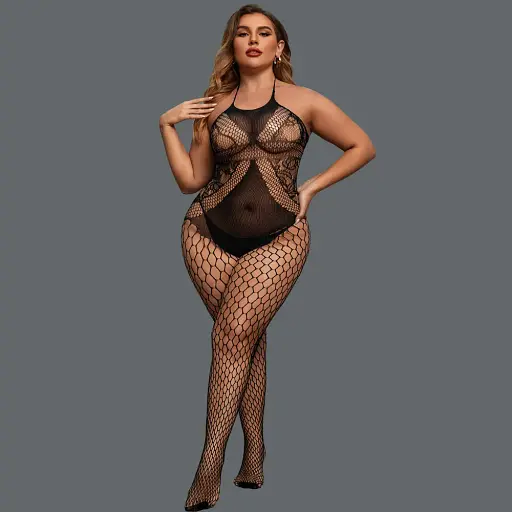 Бодістокінг жіночий нейлон Plus Size еротичний, відкритий доступ, чорний XL-XXL - фото 4