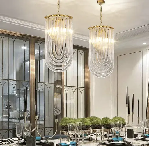 Підвісний світильник Flow Light у золотому каркасі Line.F Діаметр 30см - фото 1