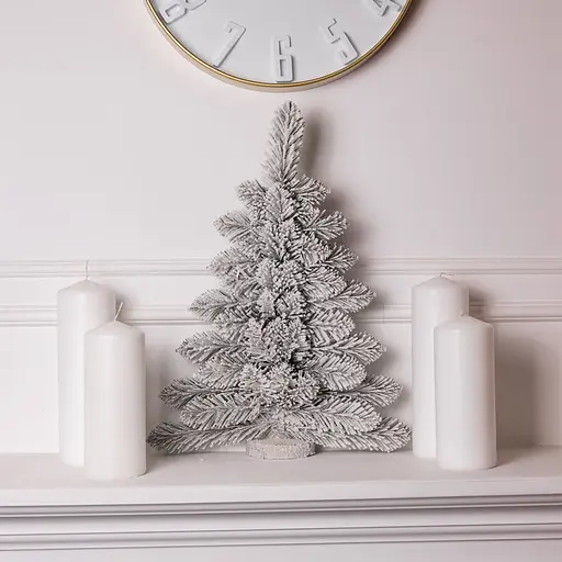 Новорічна декоративна настінна ялинка засніжена Полонина 60 см на дерев'яній підставці Lugi SOK-M-V-2